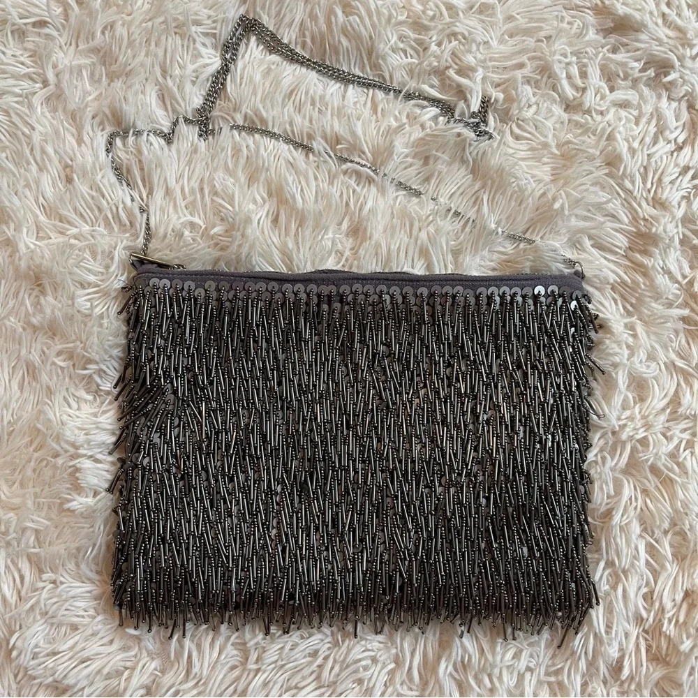 Vintage sfera femme collection brasses cross body purse clutch zipped gray